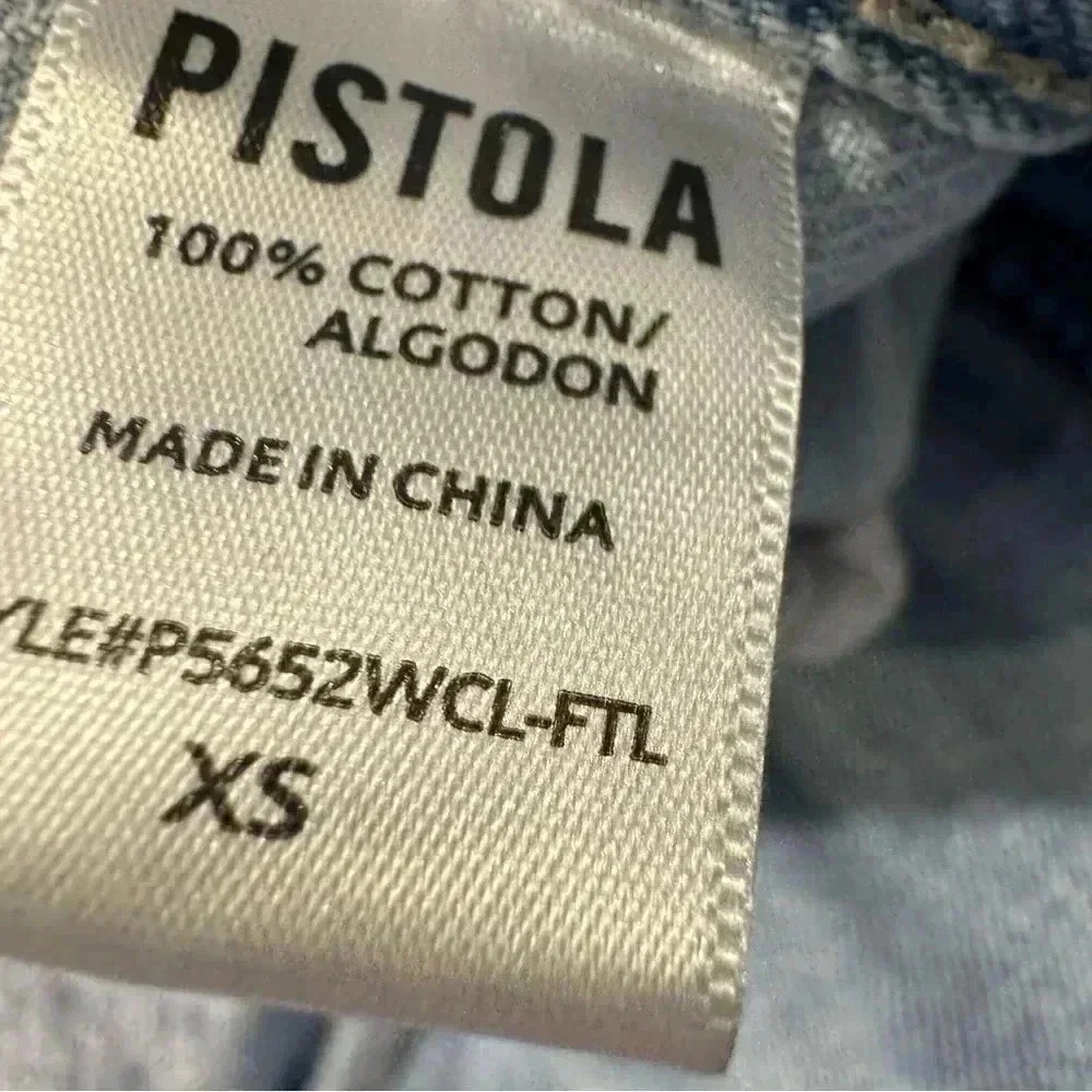 Pistola Women's Blue Denim Jacket Light Wash Distressed Raw Hem Cropped Size XS - Picture 7 of 8